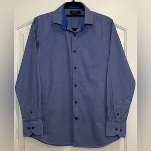 Levinas Men's Navy Checkered Contemporary Fit  Dress Shirt